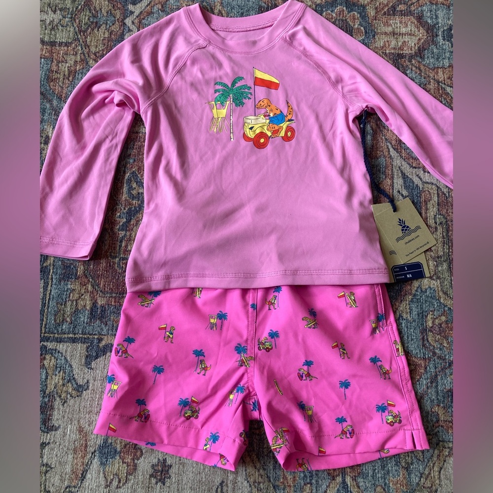 Boys Chubbies Brand Swim Set, Size 5, Swimming Trunks/Rash Guard